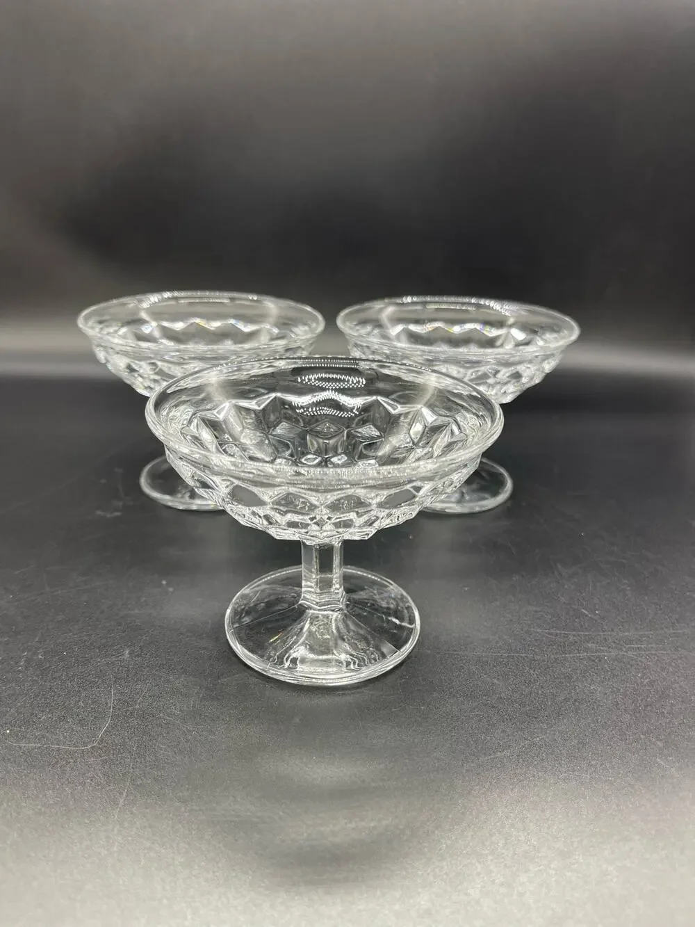 Vintage Fostoria Set of 3 Clear Stemmed Sherbert Glasses